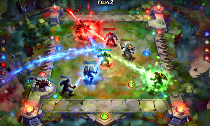 DOTA2 赛事地图上双方英雄激烈开战，团队阵容与资源博弈画面